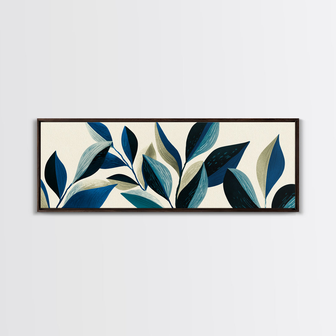 Blue Botanical Branches On Cream Wall Art, Minimalist Nature Print, Midcentury Modern Decor, Scandinavian Home Art Poster