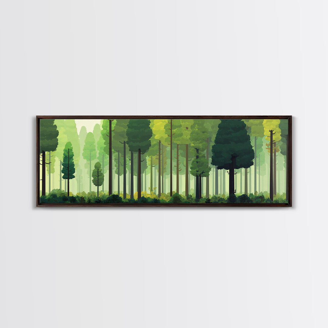 Soft Green Woodland Forest Wall Art, Midcentury Modern Nature Print, Scandinavian Modern Decor, Large Canvas Landscape Art