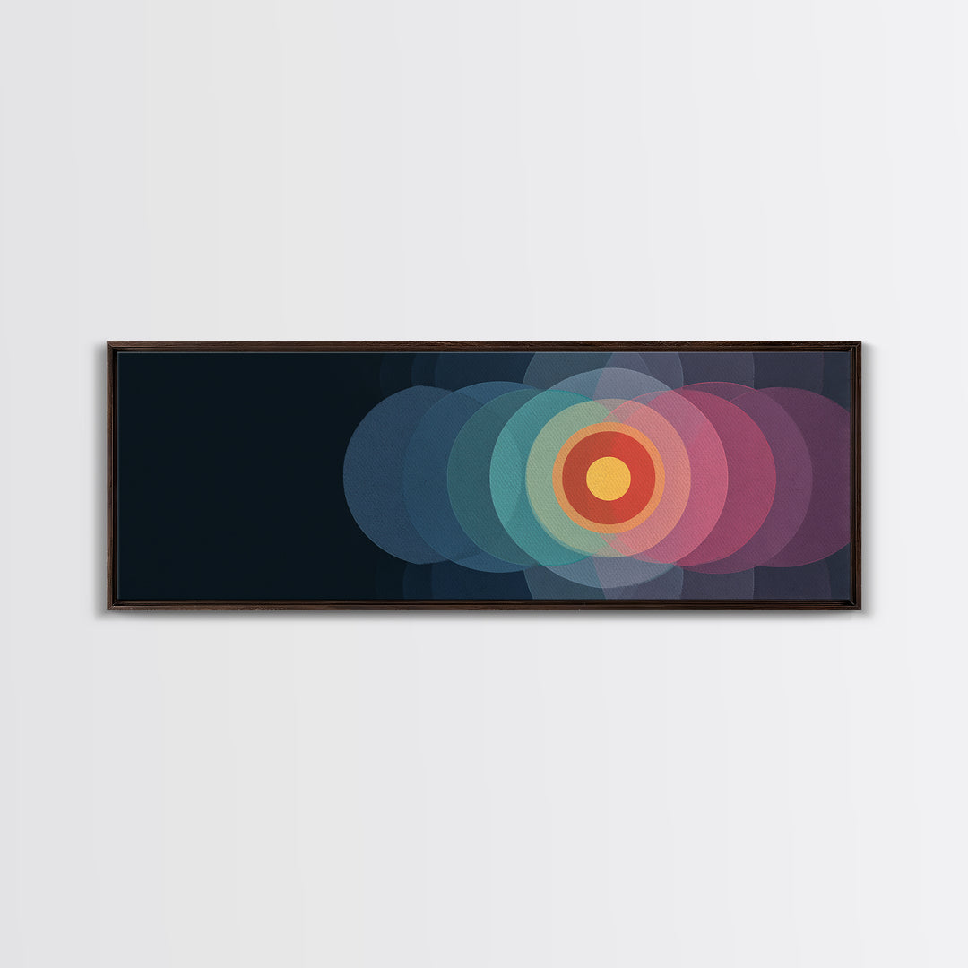 Translucent Target Circles Canvas Print, Midcentury Modern Abstract Wall Art, Colorful Geometric Decor, Pink Blue Poster