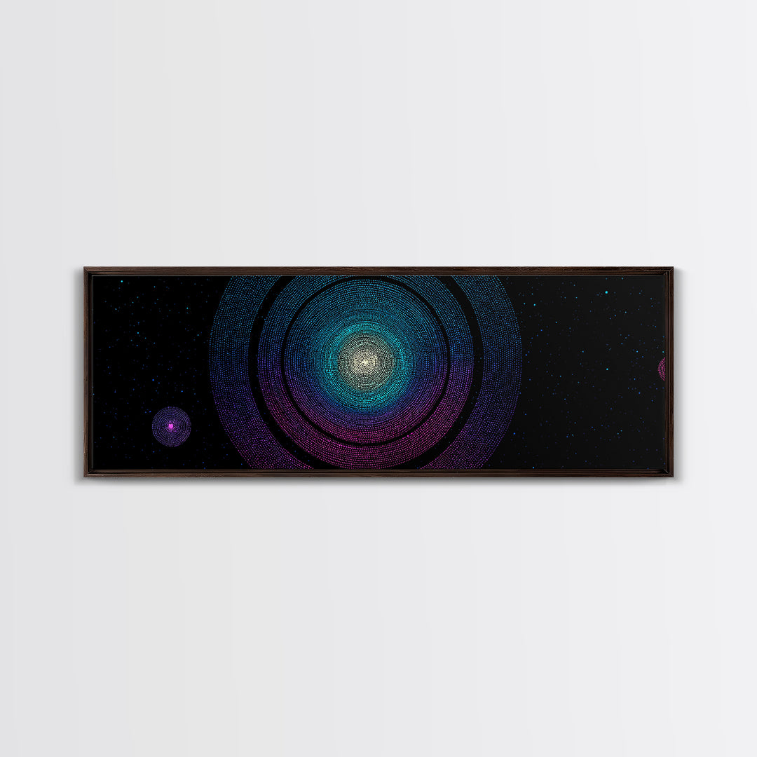 Glowing Nebula Mandala Canvas Print, Midcentury Modern Space Wall Art, Blue Purple Cosmic Decor, Geometric Star Poster Art