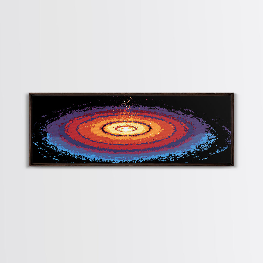 Orange Blue Spiral Galaxy Wall Art, Midcentury Modern Space Abstract Print, Cosmic Retro Decor, Large Canvas Statement Art
