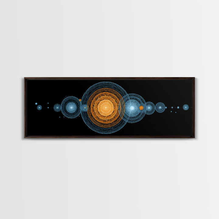 Planetary Orbit Circle Canvas Print, Midcentury Modern Space Wall Art, Blue Orange Geometric Decor, Atomic Abstract Poster