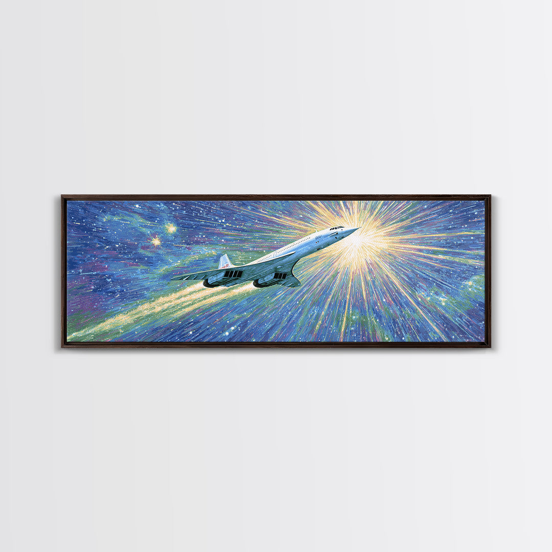 Supersonic Jet In Cosmic Starburst Canvas Print, Retro Sci Fi Wall Decor, Midcentury Modern Art, Space Poster Gift, Home Office Decor