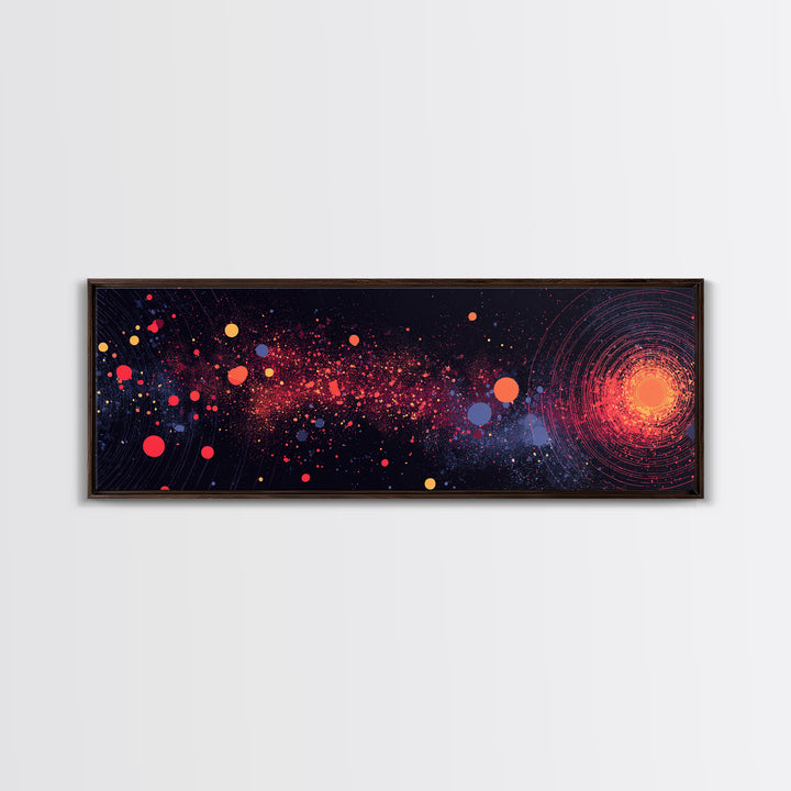 Orange Galaxy Burst With Orbiting Dots Canvas Print, Space Abstract Art, Cosmic Retro Wall Decor, Modern Art Poster, Home Decor