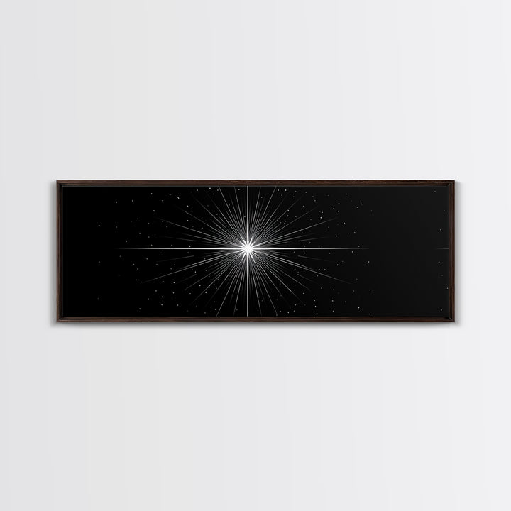 Monochrome Starburst Light On Black Wall Art, Minimalist Abstract Poster, Op Art Print, Modern Geometric Home Decor Gift