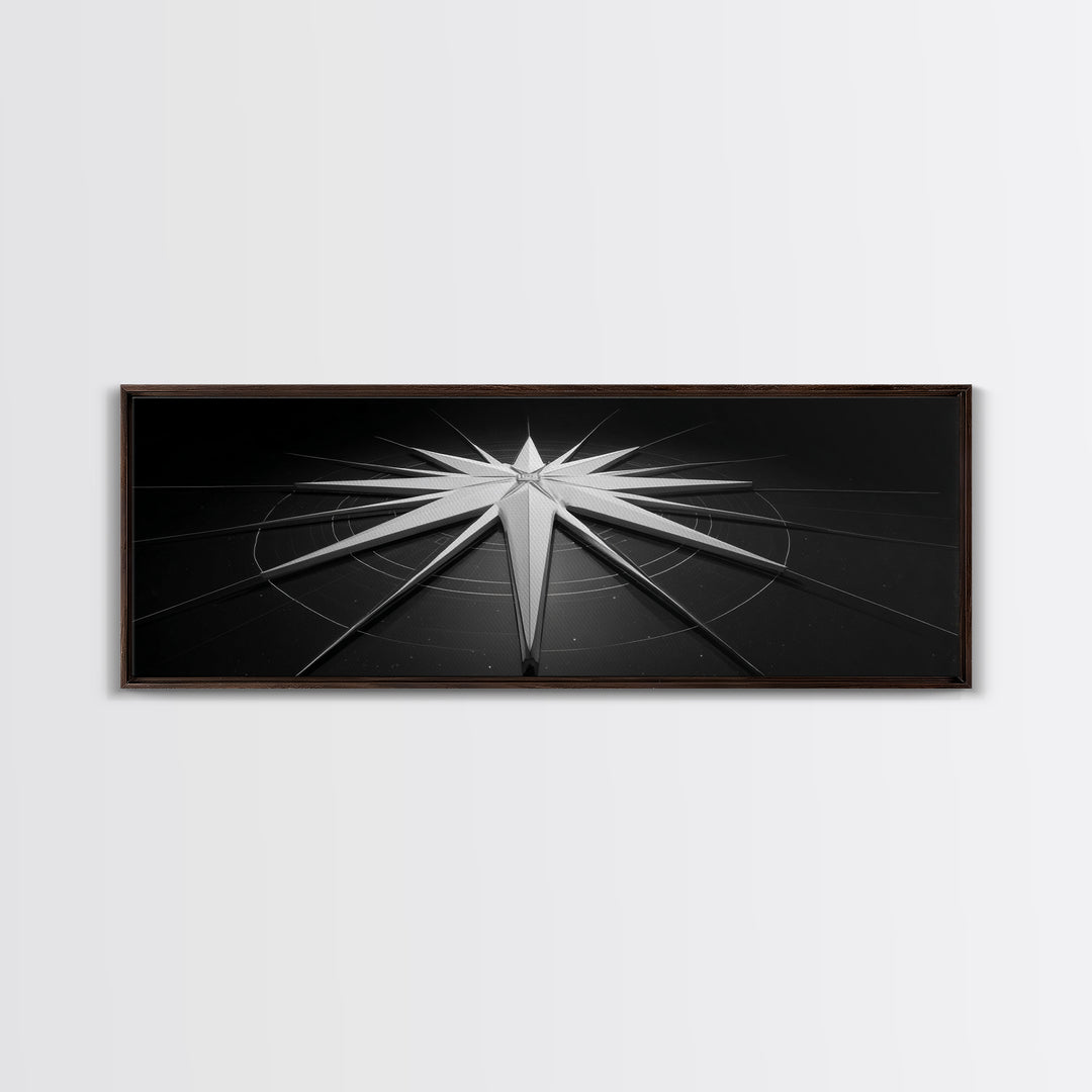 Futuristic White Star Sculpture Canvas Print, Black And White Wall Art, Modern Geometric Decor, Sci Fi Office Poster Gift