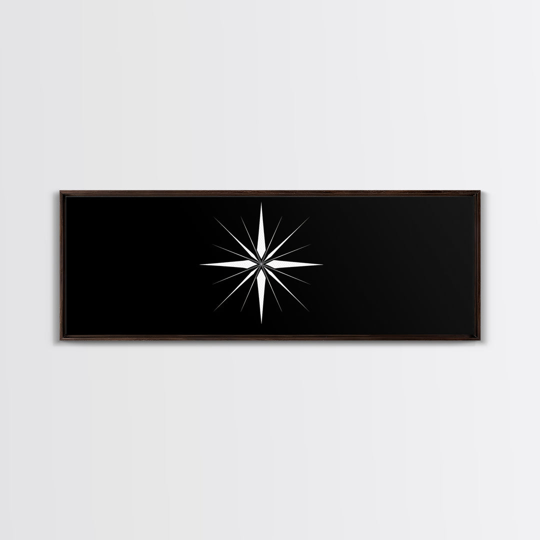 White Atomic Starburst On Black Wall Art, Midcentury Modern Geometric Print, Minimalist Retro Wall Decor, MCM Home Office Art