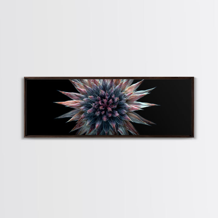 Dark Metallic Spiked Floral Bloom Framed Canvas Print, Modern Abstract Art, Black Wall Art, Statement Wall Decor For Living Room