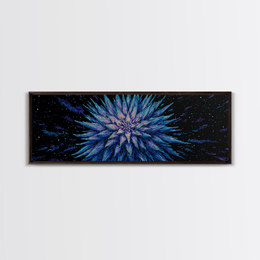Electric Blue Crystal Explosion Canvas Print, Modern Abstract Art, Cosmic Retro Wall Art, Large Sci Fi Retro Art, Office Decor