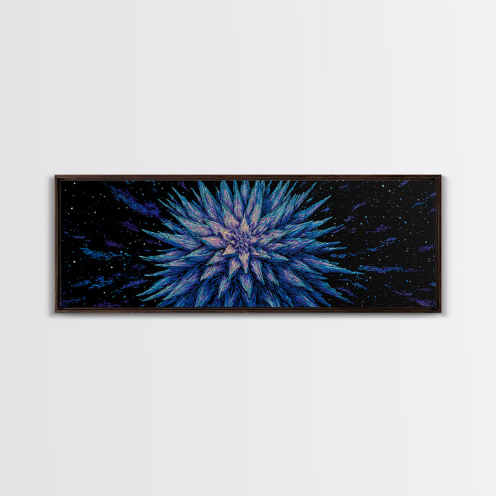 Electric Blue Crystal Explosion Canvas Print, Modern Abstract Art, Cosmic Retro Wall Art, Large Sci Fi Retro Art, Office Decor
