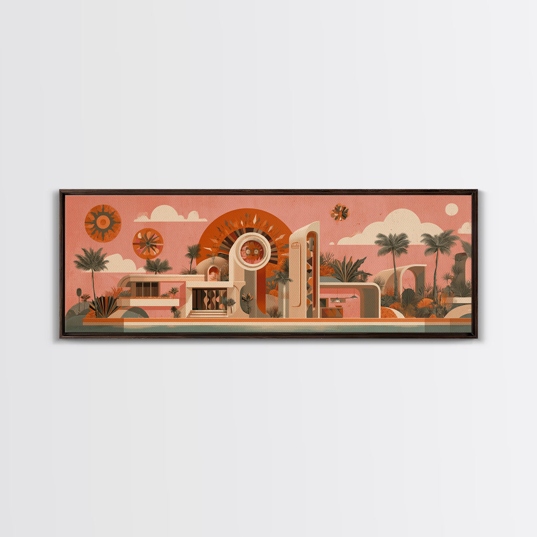 Peach Palm Springs Desert House Canvas Print, Midcentury Modern Wall Art, Retro Architecture Poster, Orange Home Decor Print