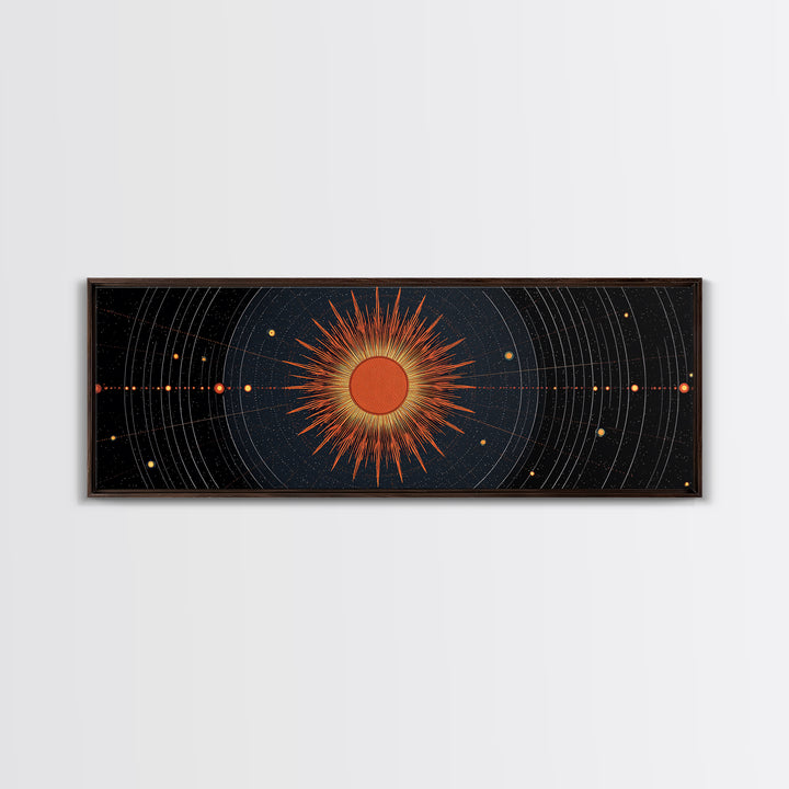 Celestial Orange Sun Orbit Diagram Wall Art, Atomic Midcentury Modern Art Poster, Geometric Space Print, Office Decor Gift