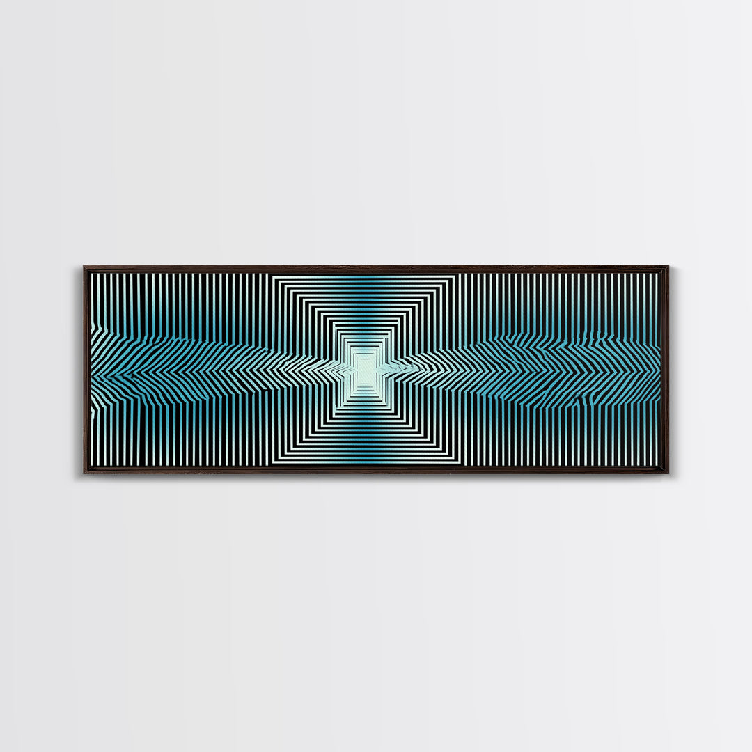 Optical Illusion Line Wall Art, Op Art Geometric Print, Modern Abstract Art, Blue Black Minimalist Decor For Office Gift