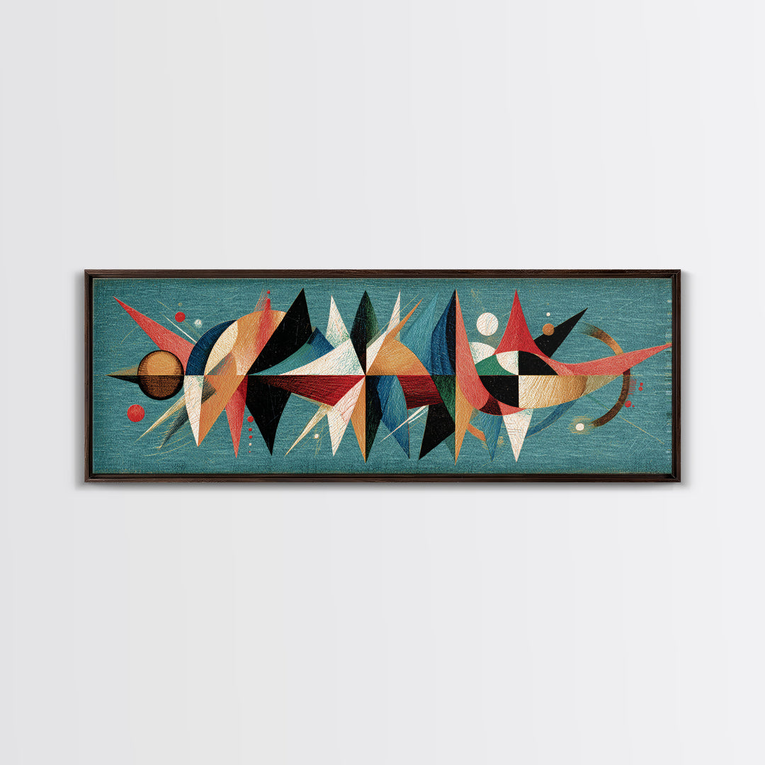 Atomic Abstract Shapes Canvas Print, Teal Midcentury Modern Wall Art, Geometric Retro Poster, Colorful MCM Home Office Decor