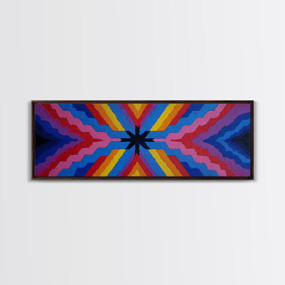 Rainbow Zigzag Kaleidoscope Wall Art, Colorful 70s Retro Poster, Geometric Abstract Art Print, Groovy MCM Living Room Decor