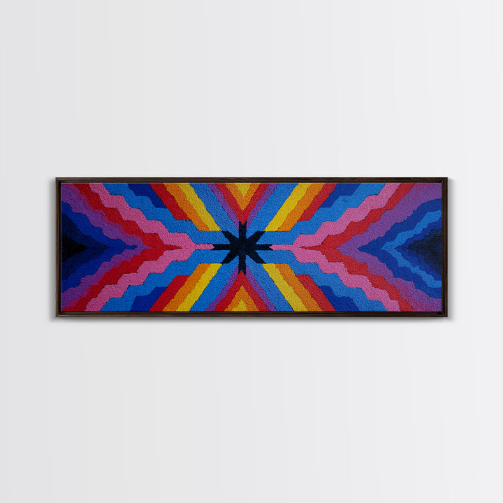 Rainbow Zigzag Kaleidoscope Wall Art, Colorful 70s Retro Poster, Geometric Abstract Art Print, Groovy MCM Living Room Decor