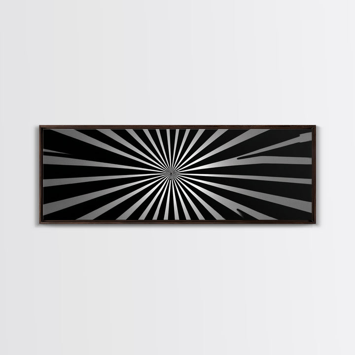 Black And White Radial Op Art Canvas Print, Mid Century Modern Geometric Wall Art, Minimalist Retro Decor For Office Or Den