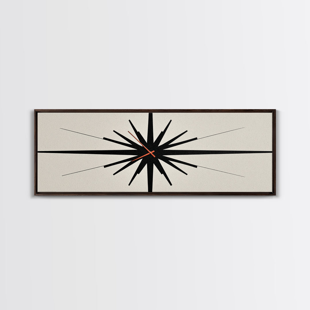 Minimal Black Atomic Starburst Wall Art, Mid Century Modern Abstract Print, Bauhaus Geometric Decor For Office, Den, And Entry