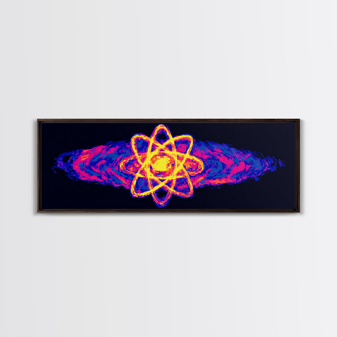 Neon Atom With Cosmic Energy Waves Canvas Print, Modern Abstract Art, Retro Sci Fi Wall Art, Colorful Space Poster, Home Decor