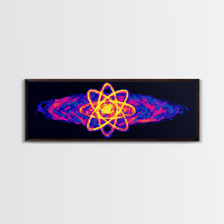 Neon Atom With Cosmic Energy Waves Canvas Print, Modern Abstract Art, Retro Sci Fi Wall Art, Colorful Space Poster, Home Decor