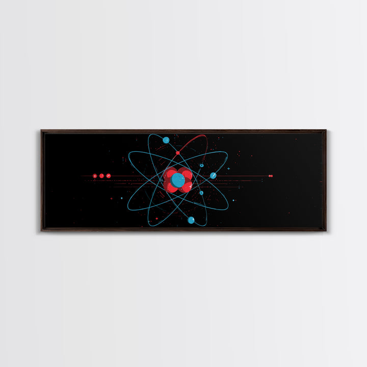 Red And Blue Atomic Orbit Diagram Canvas Print, Mid Century Modern Wall Art, Minimalist Science Poster, Space Age Decor Print