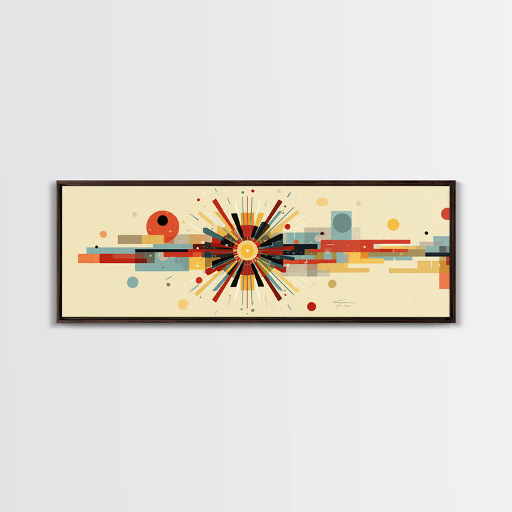 Geometric Atomic Burst With Circles And Lines Canvas Print, Mid Century Modern Wall Art, Bauhaus Poster, Colorful Decor Print