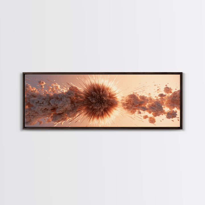 Explosive Peach Cloud Burst Wall Art, Abstract Sunburst Canvas Print, Modern Retro Wall Decor, Statement Living Room Art Print