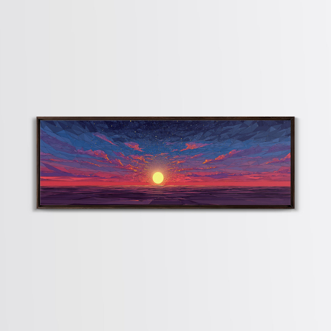 Geometric Ocean Sunset Wall Art, Low Poly Seascape Canvas Print, Retro Modern Home Decor, Colorful Gallery Bedroom Art Print