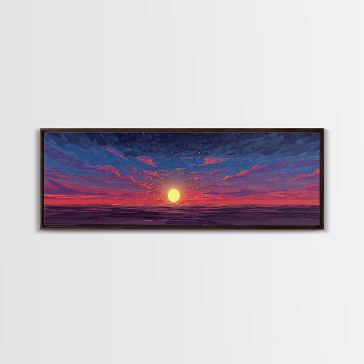 Geometric Ocean Sunset Wall Art, Low Poly Seascape Canvas Print, Retro Modern Home Decor, Colorful Gallery Bedroom Art Print
