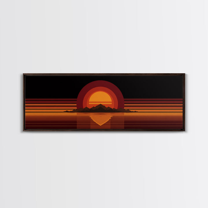 Orange Desert Sun And Mountain Reflection Wall Art, Retro Midcentury Canvas Print, Black Minimalist Modern Home Decor Poster