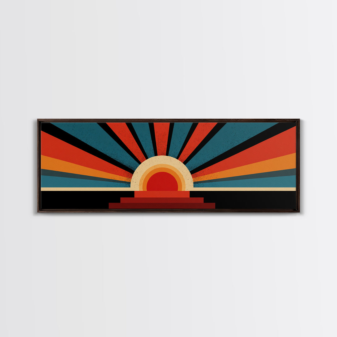 Bold Retro Sunburst Stripe Wall Art, Midcentury Modern Canvas Print, Atomic Geometric Poster, Colorful Living Room Home Decor