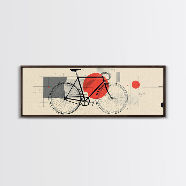 Minimalist Black Bicycle Wall Art, Red Sun Bauhaus Canvas Print, Midcentury Modern Cycling Poster, Graphic Office Decor Art Print