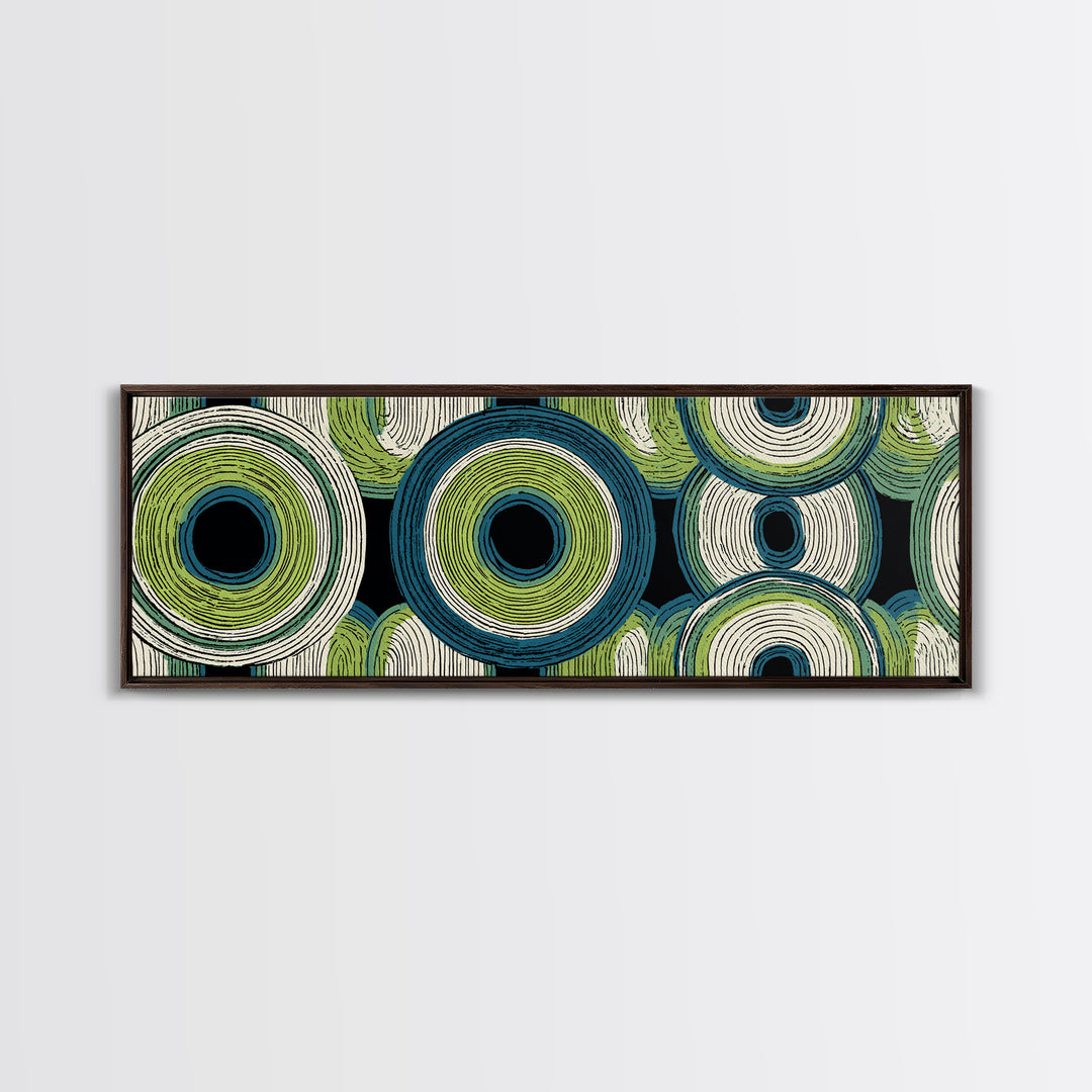 Green Blue Concentric Circle Canvas Print, Midcentury Modern Wall Art, Geometric Pattern Poster, Retro Atomic Home Decor