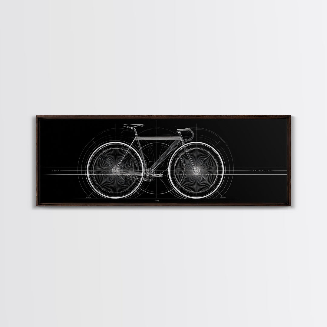 Black White Bicycle Technical Drawing Wall Art, Minimal Cycling Blueprint, Modern Geometric Poster, Office Decor Gift For Him