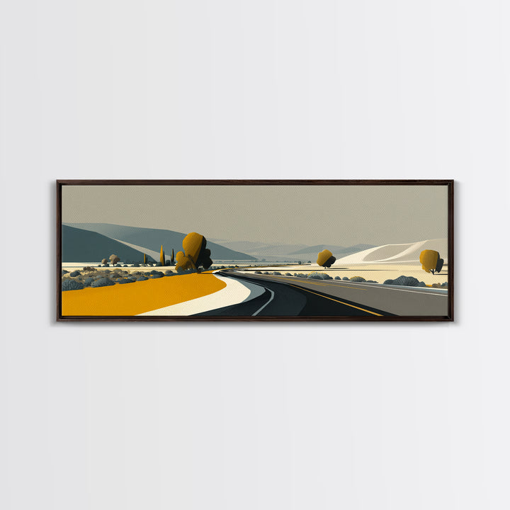 Minimal Country Road Wall Art, Modern Landscape Print, Neutral Midcentury Decor, Scenic Home Office Art, Mustard Yellow Decor
