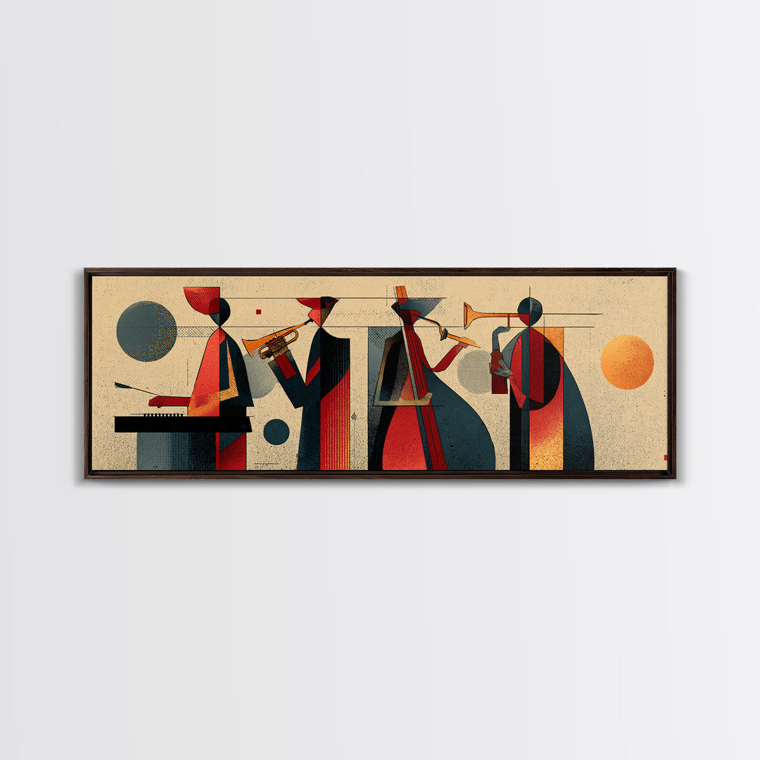 Muted Midcentury Jazz Quartet Canvas Print, Retro Wall Art, Atomic Music Poster, Stylish Modern Abstract Living Room Decor