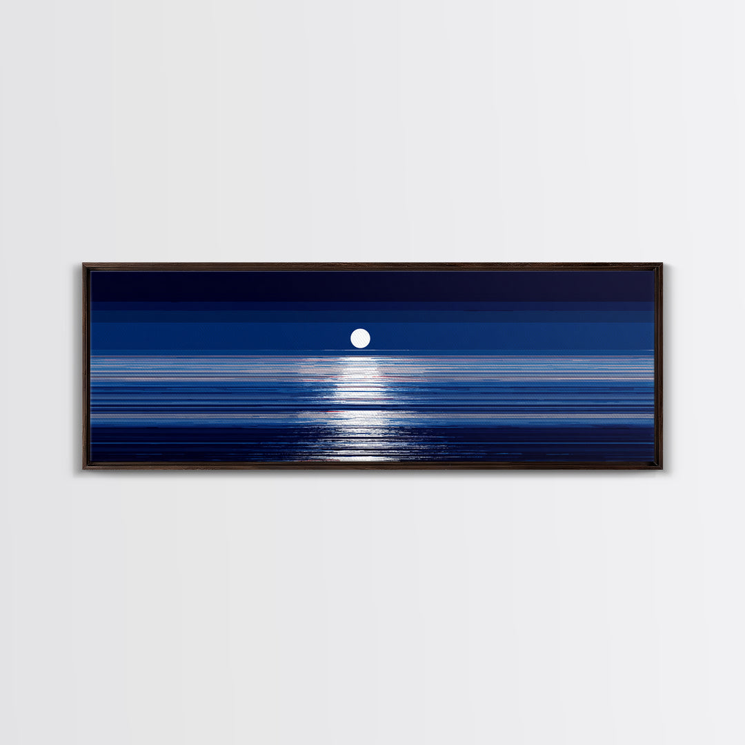 Full Moon Ocean Reflection Canvas Print, Modern Blue Seascape Wall Decor, Coastal Bedroom Art, Serene Living Room Artwork
