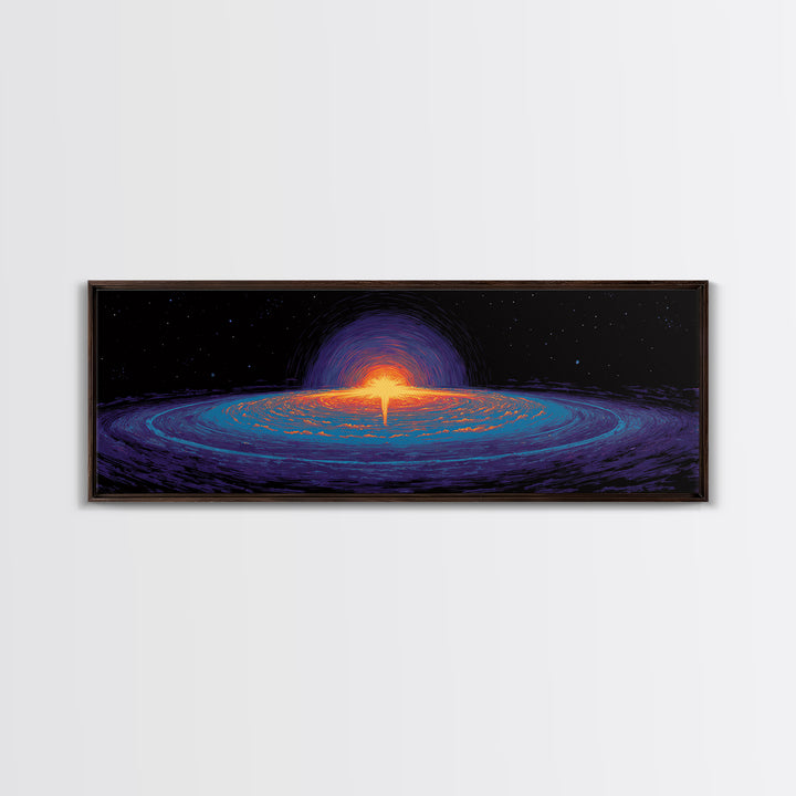 Cosmic Black Hole Galaxy Canvas Print, Retro Sci Fi Space Abstract Art, Neon Blue Orange Wall Decor, Modern Statement Poster