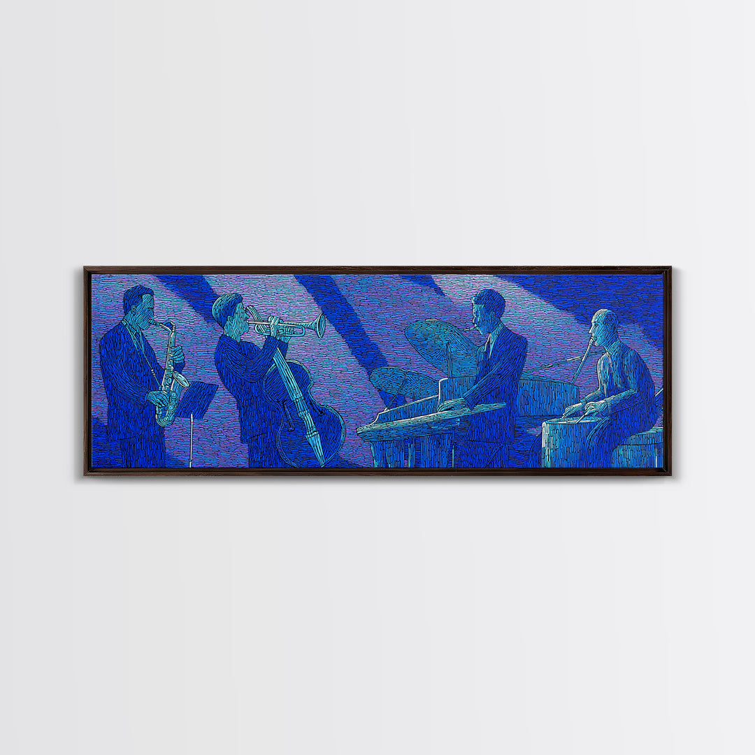Blue Textured Jazz Ensemble Canvas Print, Modern Wall Art, Midcentury Music Poster, Cool Retro Living Room Home Office Decor