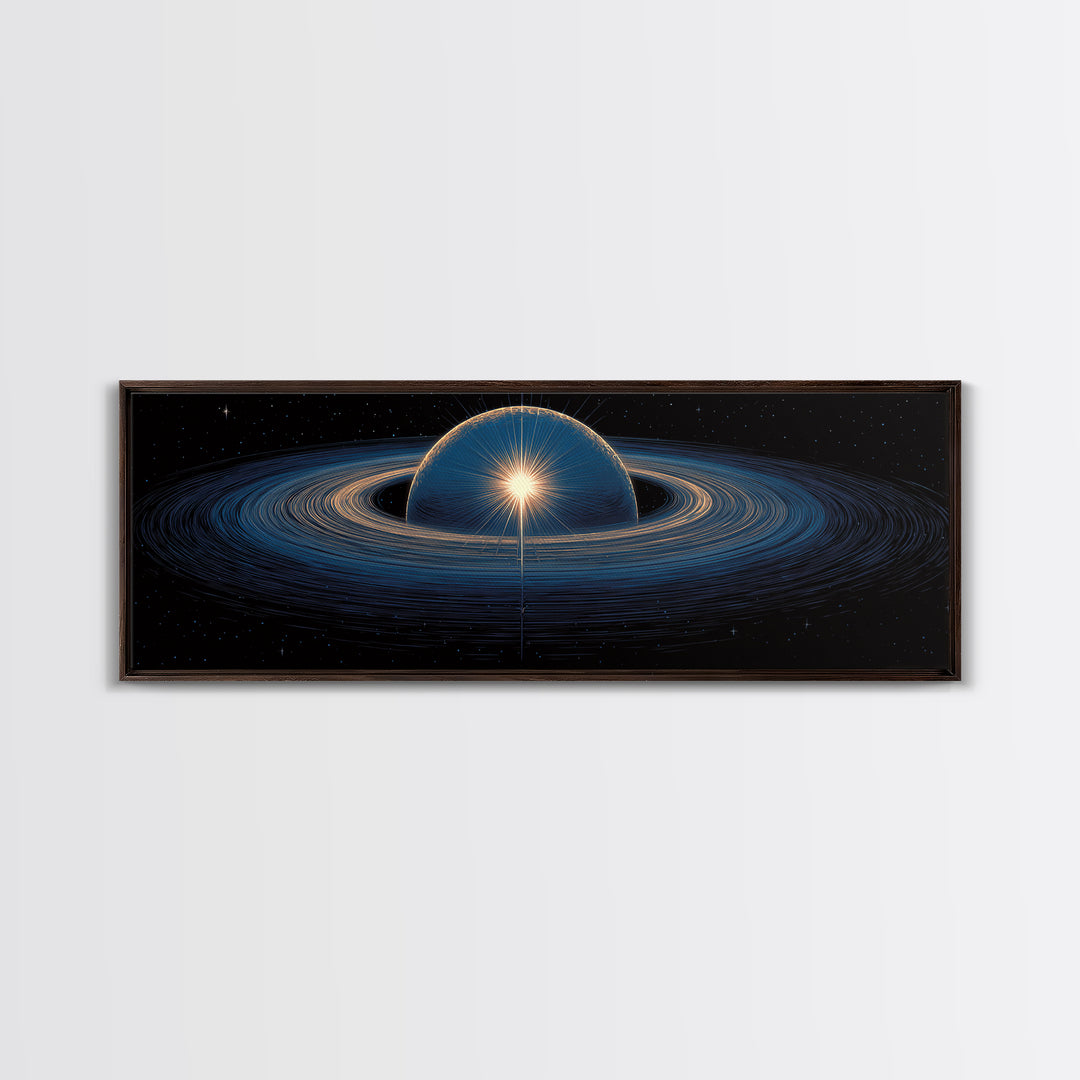 Blue Ringed Planet Wall Art, Cosmic Retro Art, Large Sci Fi Retro Art, Modern Abstract Art Print For Living Room Decor Gift