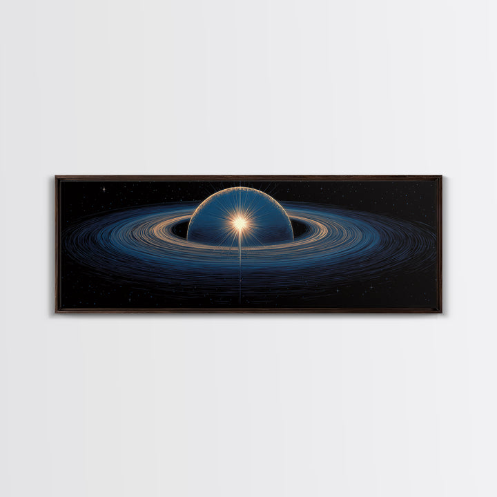 Blue Ringed Planet Wall Art, Cosmic Retro Art, Large Sci Fi Retro Art, Modern Abstract Art Print For Living Room Decor Gift