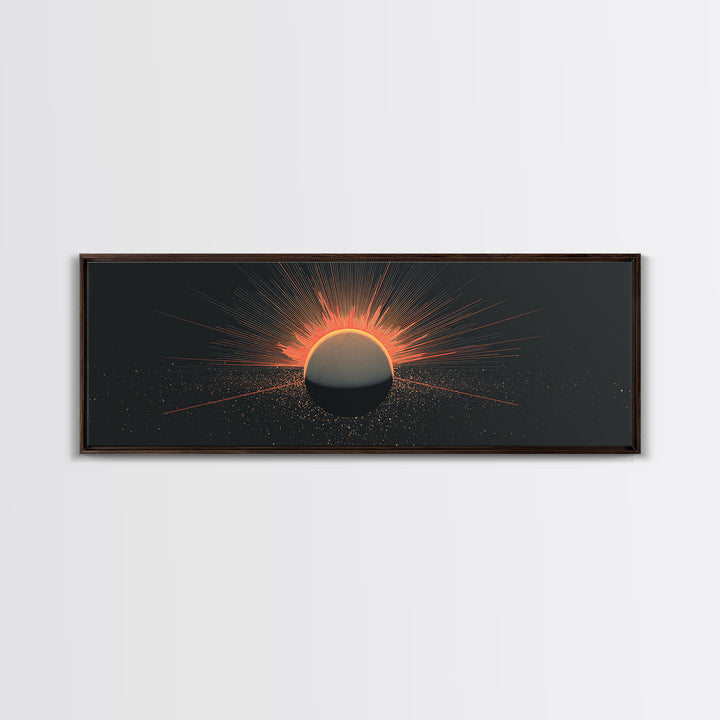 Orange Eclipse Sun Canvas Print, Midcentury Abstract, Atomic Retro Poster, Modern Wall Decor For Bedroom And Home Office