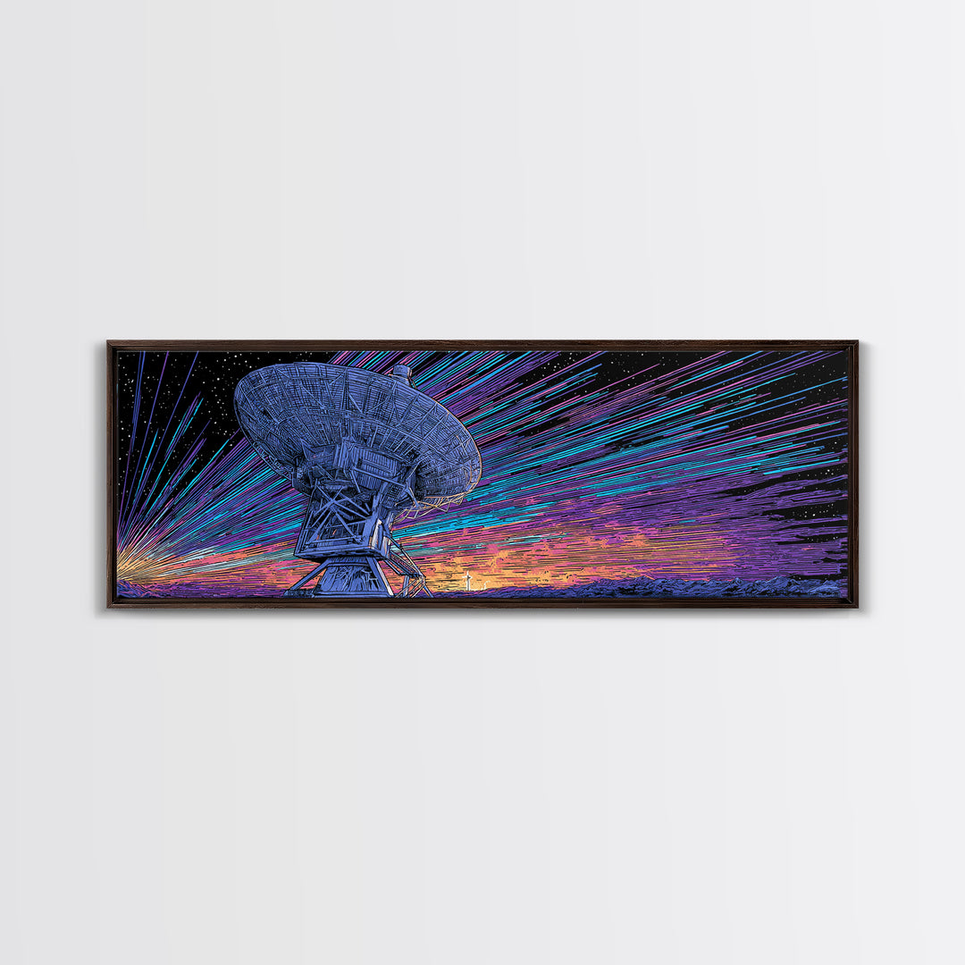 Neon Radio Telescope Canvas Print, Cosmic Retro Art, Large Sci Fi Retro Art, Modern Wall Decor For Home Office And Den Gift