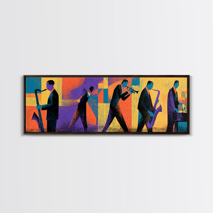 Graphic Jazz Musicians Canvas Print, Midcentury Modern Wall Art, Colorful Abstract Music Poster, Retro Home Office Decor