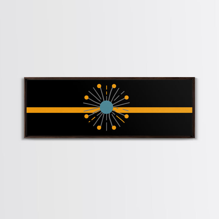 Minimal Atomic Starburst On Orange Stripe Wall Art, Midcentury Modern Decor, Geometric Art Print, Retro Abstract Poster, MCM
