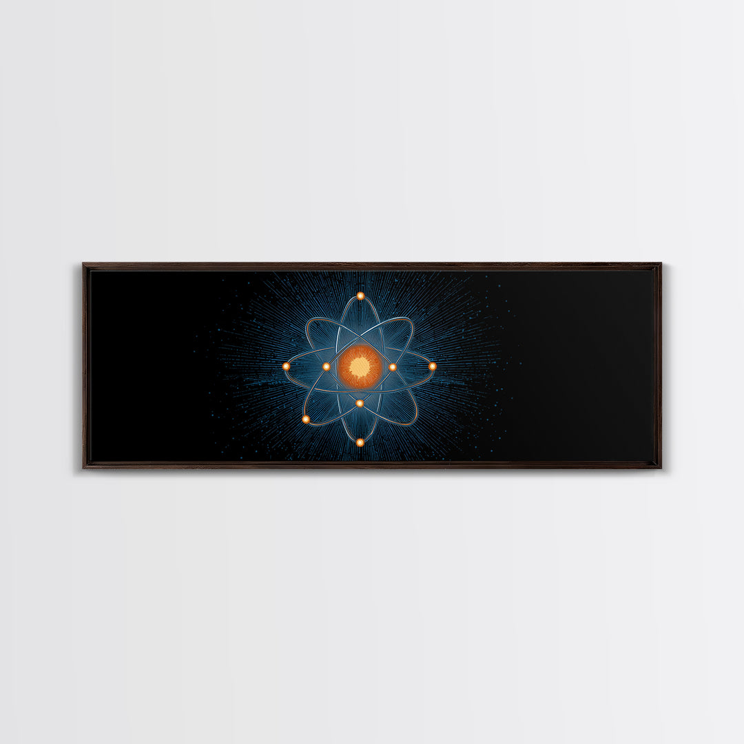 Blue Particle Atom With Orange Core Wall Art, Retro Science Poster, Midcentury Modern Decor, Space Abstract Art, MCM Print