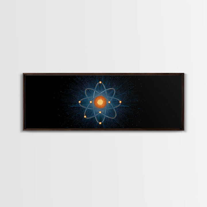 Blue Particle Atom With Orange Core Wall Art, Retro Science Poster, Midcentury Modern Decor, Space Abstract Art, MCM Print