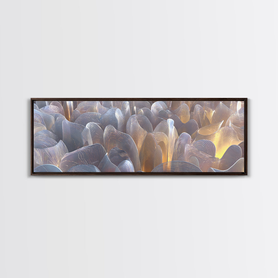 Gold Metallic Abstract Sculptural Waves Framed Canvas Print, Modern Wall Art, Midcentury Decor, Statement Piece, Luxury Home Decor