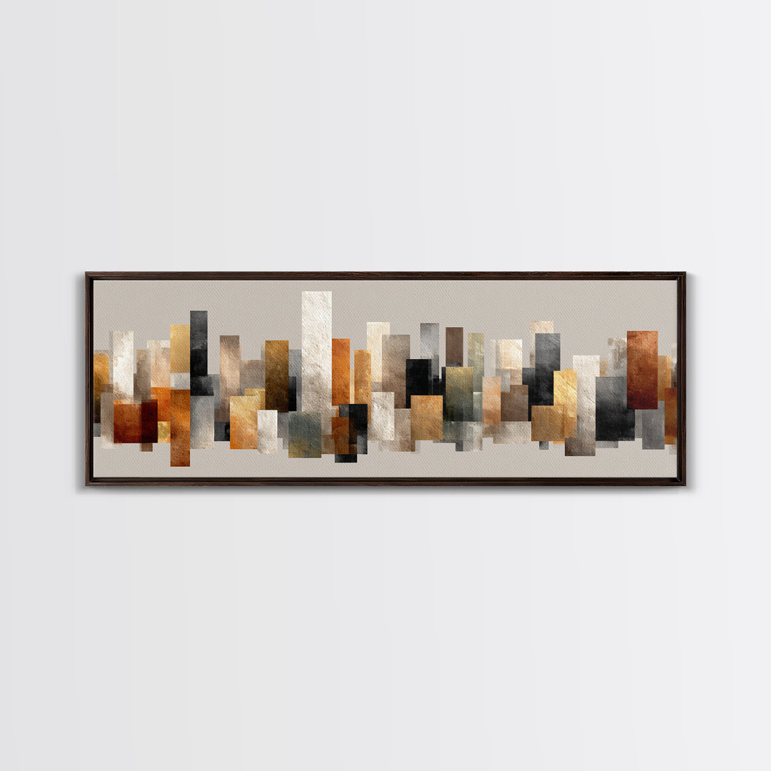 Neutral Gold Abstract Skyline Canvas Print, Modern Geometric Wall Decor, Midcentury Modern Art Print, Office Home Decor Gift