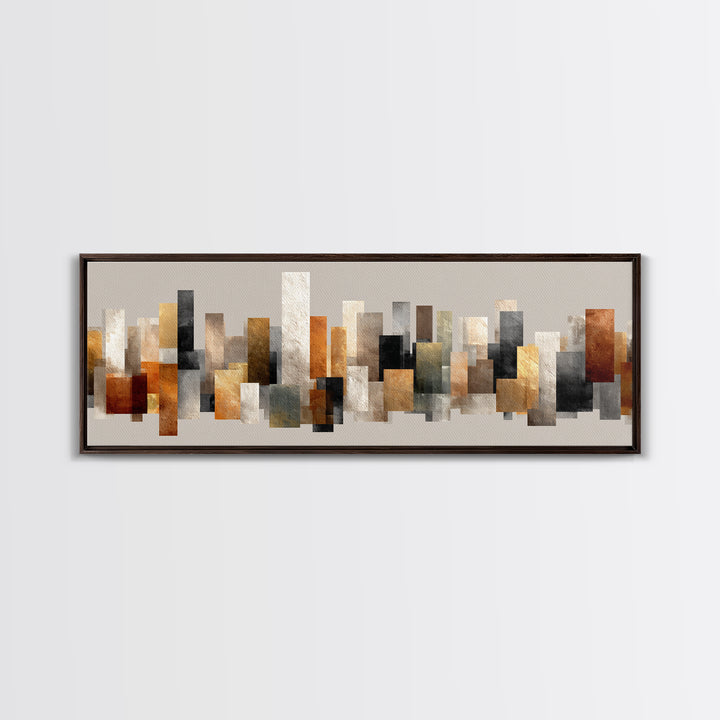 Neutral Gold Abstract Skyline Canvas Print, Modern Geometric Wall Decor, Midcentury Modern Art Print, Office Home Decor Gift